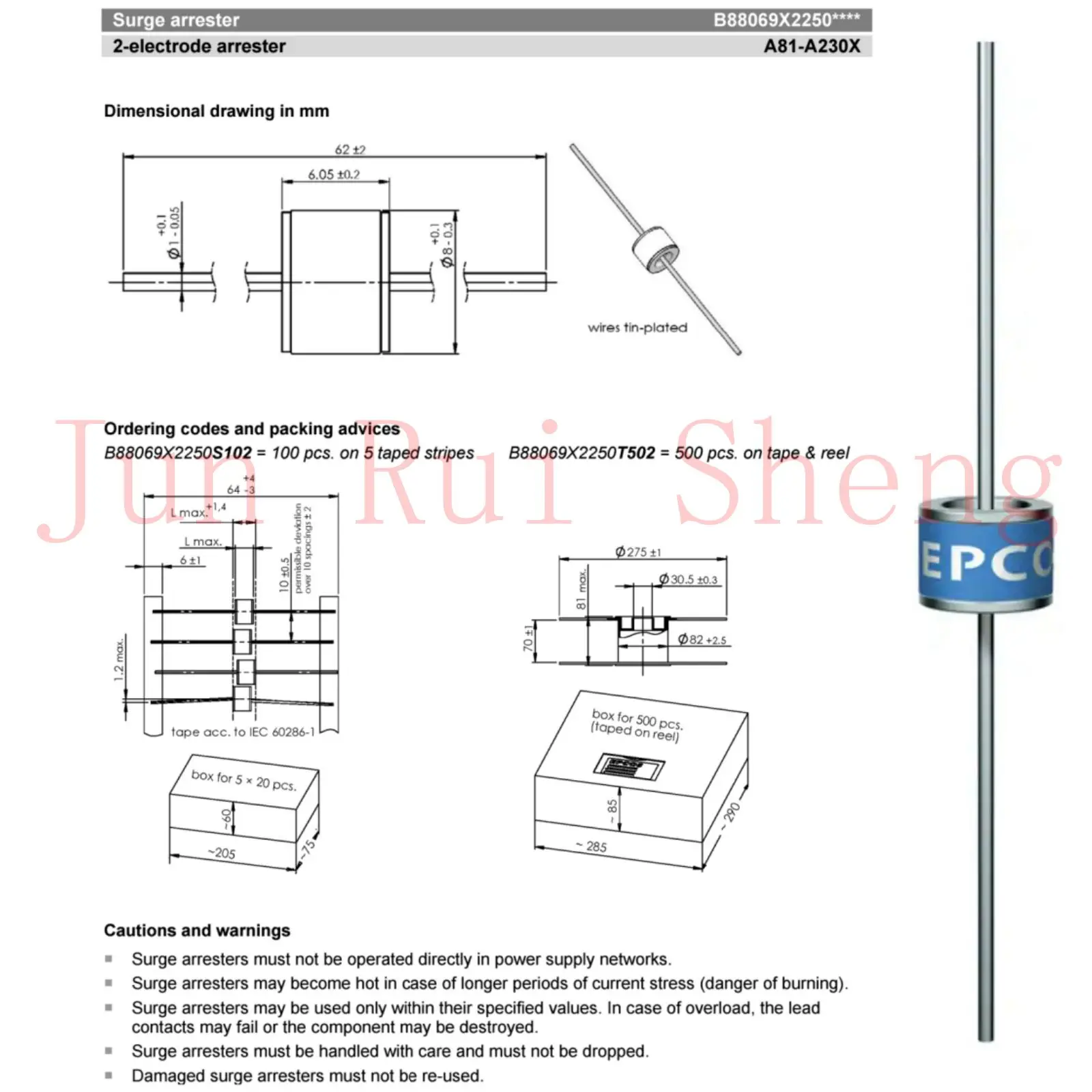5/10PCS Original TDK Ceramic GDTs A81-A230X B88069X2250S102 EPCOS 230 12 20KA 2R 230V Gas Discharge Tubes 8*6MM Surge Arresters