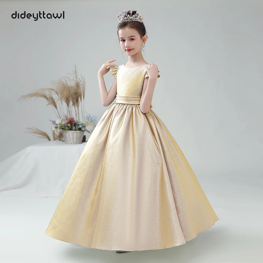 Dideyttawl Birthday Party Princess Girls Gown Pageant Ball Gown Glitter Satin Flower Girl Dress Junior Concert Bridesmaid
