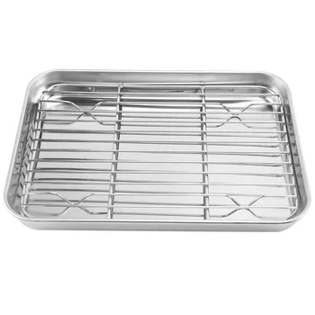 9 Inch Toaster Oven Tray and Rack Set, Small Stainless Steel Baking Pan with Cooling Rack,Dishwasher Safe Baking Sheet 1