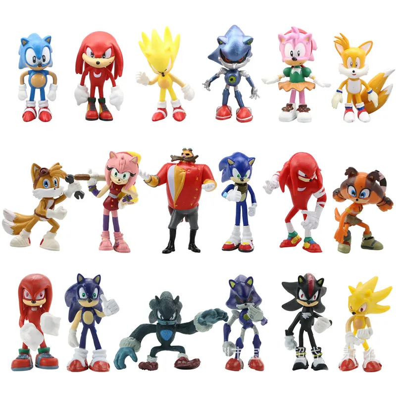 New Whole Set Sale Sonic Tails Eranhog Action Figures Blue Shadow Doll Cartoon Figurine Bambole Da Collezione Kids Hedgehog Toy