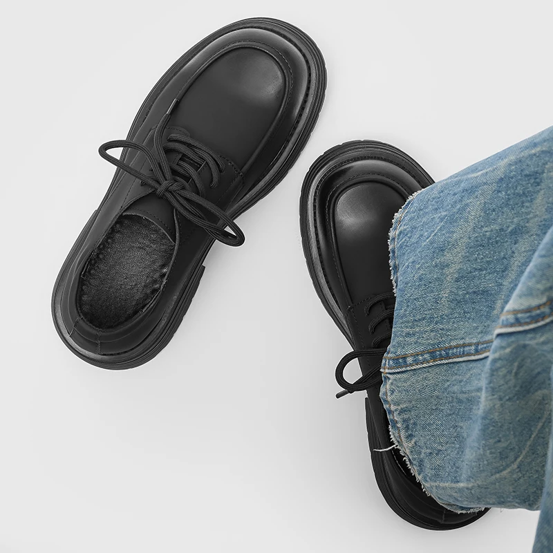 Men's Minimalist Leather Shoes With Thick Sole For Outdoor Work_voghion.com
