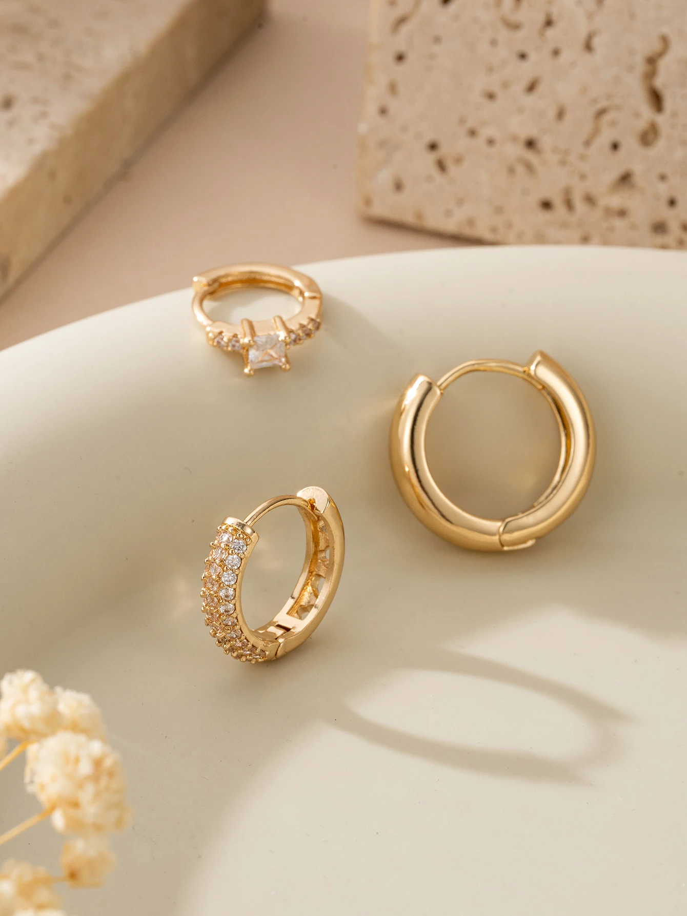 Gold Plated Jewelry Stackable CZ Pave Minimalist Womens