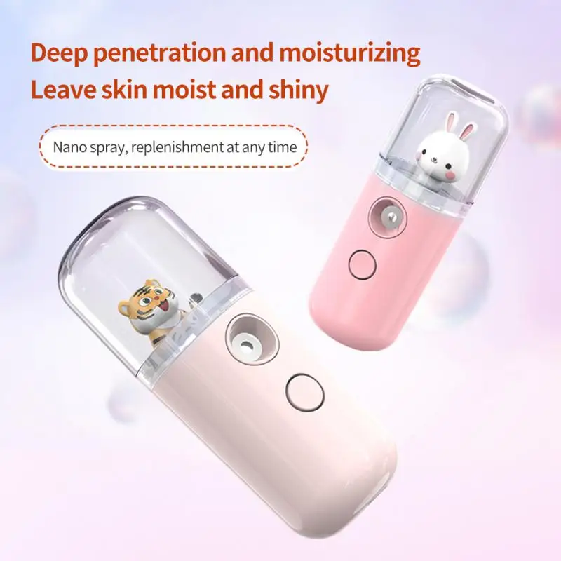 USB Charging Face Moisturizing Nebulizer Beauty Skin Care Cute Mini Nano Mist Sprayer Hydrating Tool Facial Steamer Humidifier swin nano mist sprayer moisturizing spray device women beauty hydrating weplenishment facial care water spray handy power bank