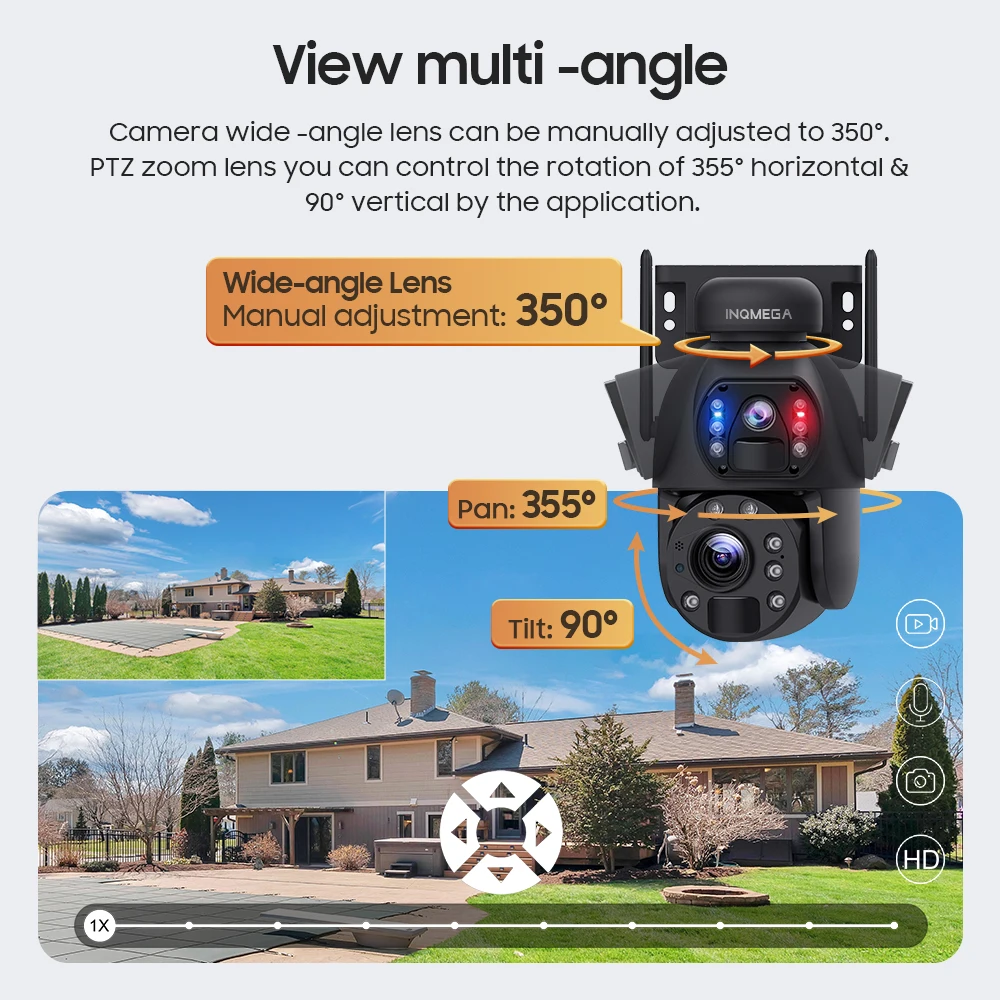 INQMEGA 4K 12MP Solar Powered Camera 20X Zoom Outdoor SIM Card Cam