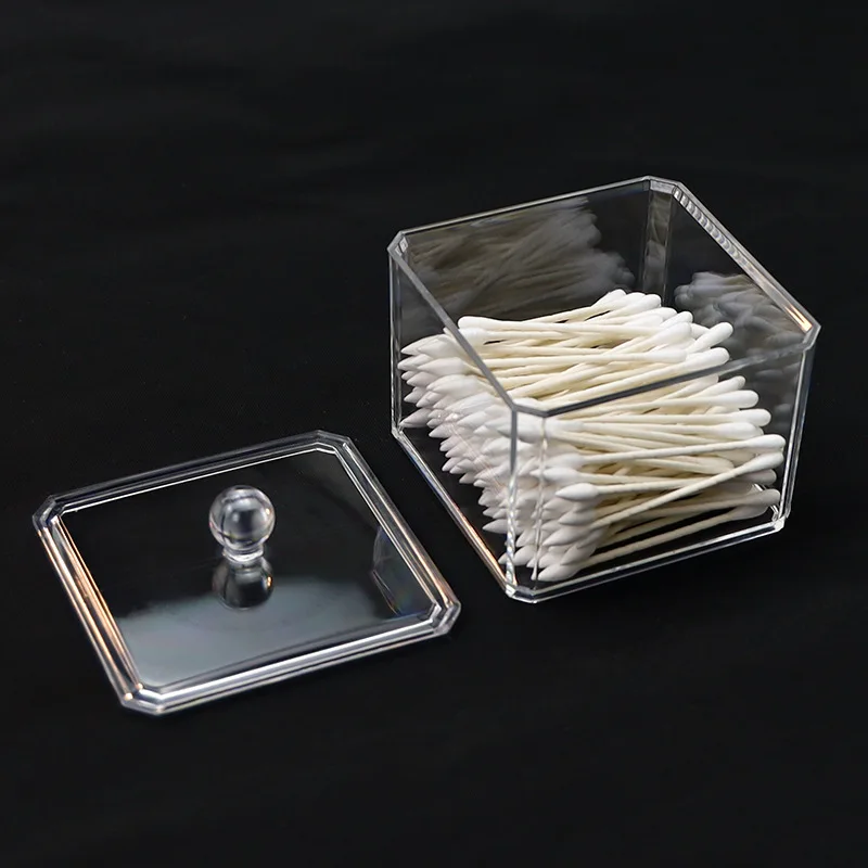 Acrylic Storage Box Bathroom Jar Makeup Organizer Cotton Round Pad Holder Cotton Swab Box Holder Dispenser 6