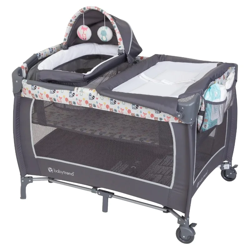 

New Baby Trend Lil Snooze Deluxe II Nursery Center Playard - Forest Party Gray