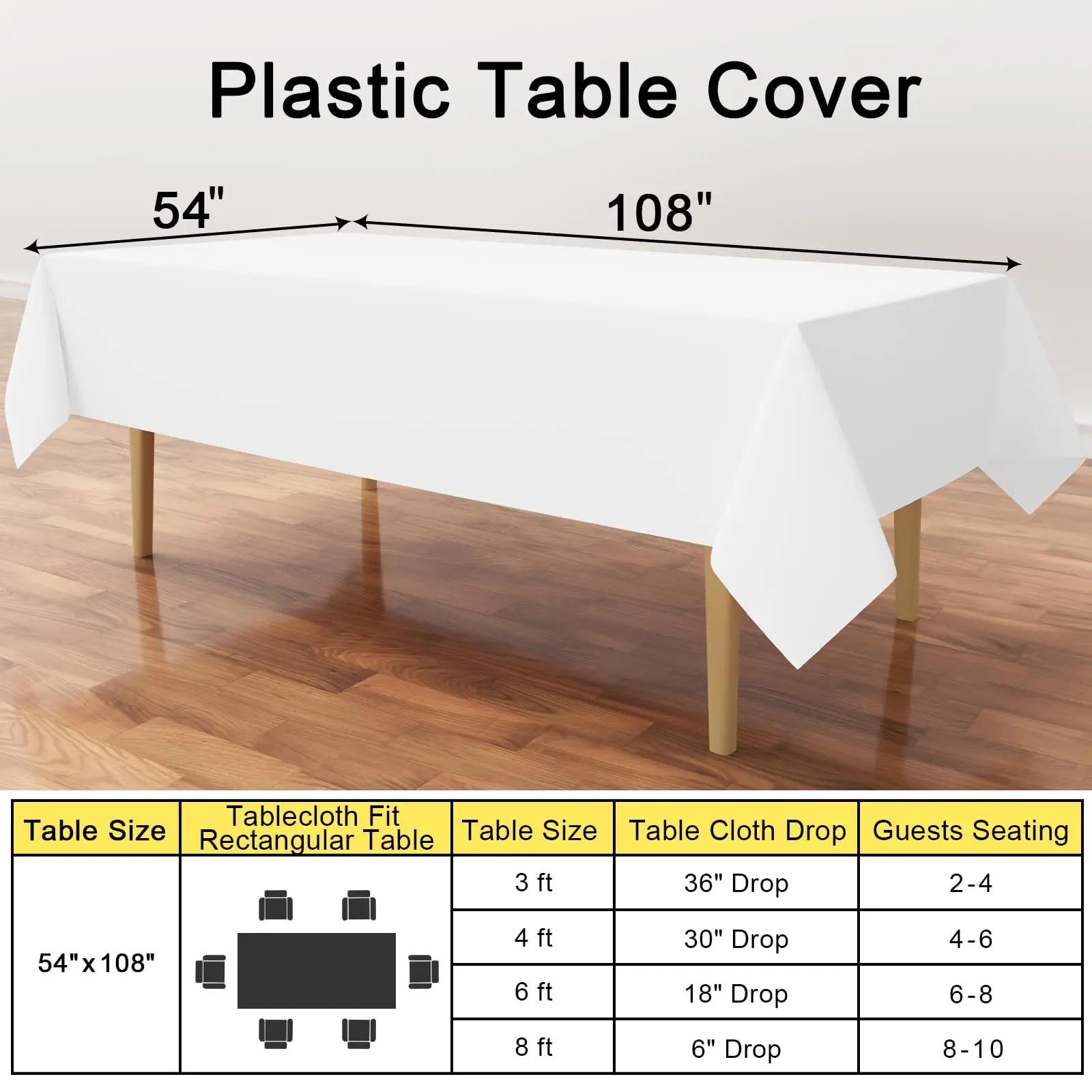 Kitinjoy Disposable Waterproof Table Cloths Decorative Plastic Rectangle Tablecloths for Parties Leakproof Sturdy Table Covers