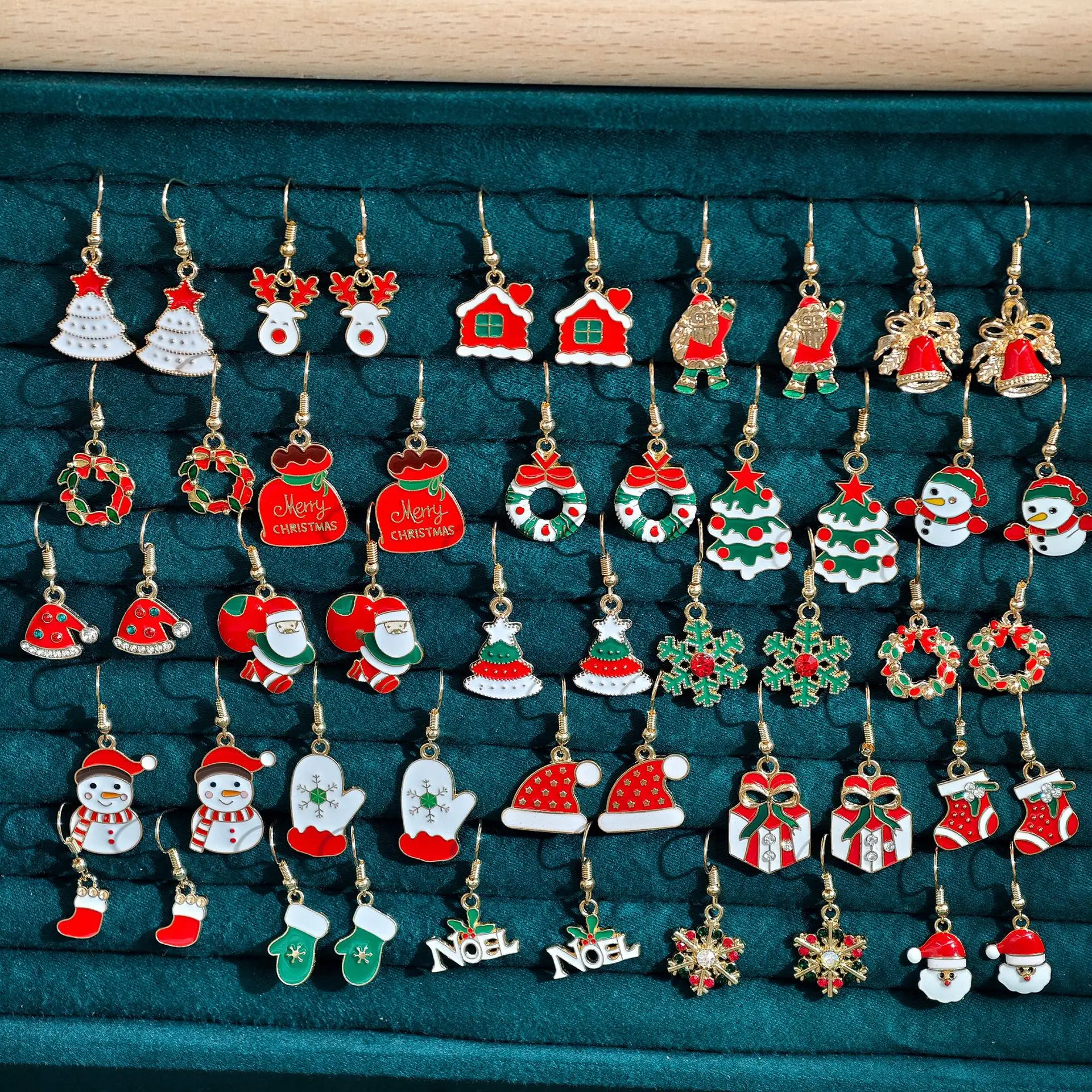 Cross border Christmas Series Cartoon Drip Oil Snowflake Bell Earrings Combination 50pcs Christmas Earrings Set drop earrings,dangle earrings,pendant earrings