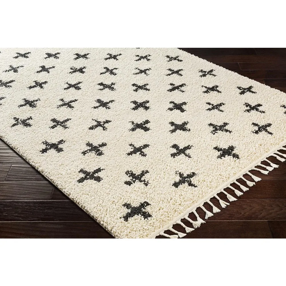 Berber Shag Collection-Alstead Farmhouse Living Room Bedroom Area Rug with Tassel-Fluffy Plush High Pile Carpet