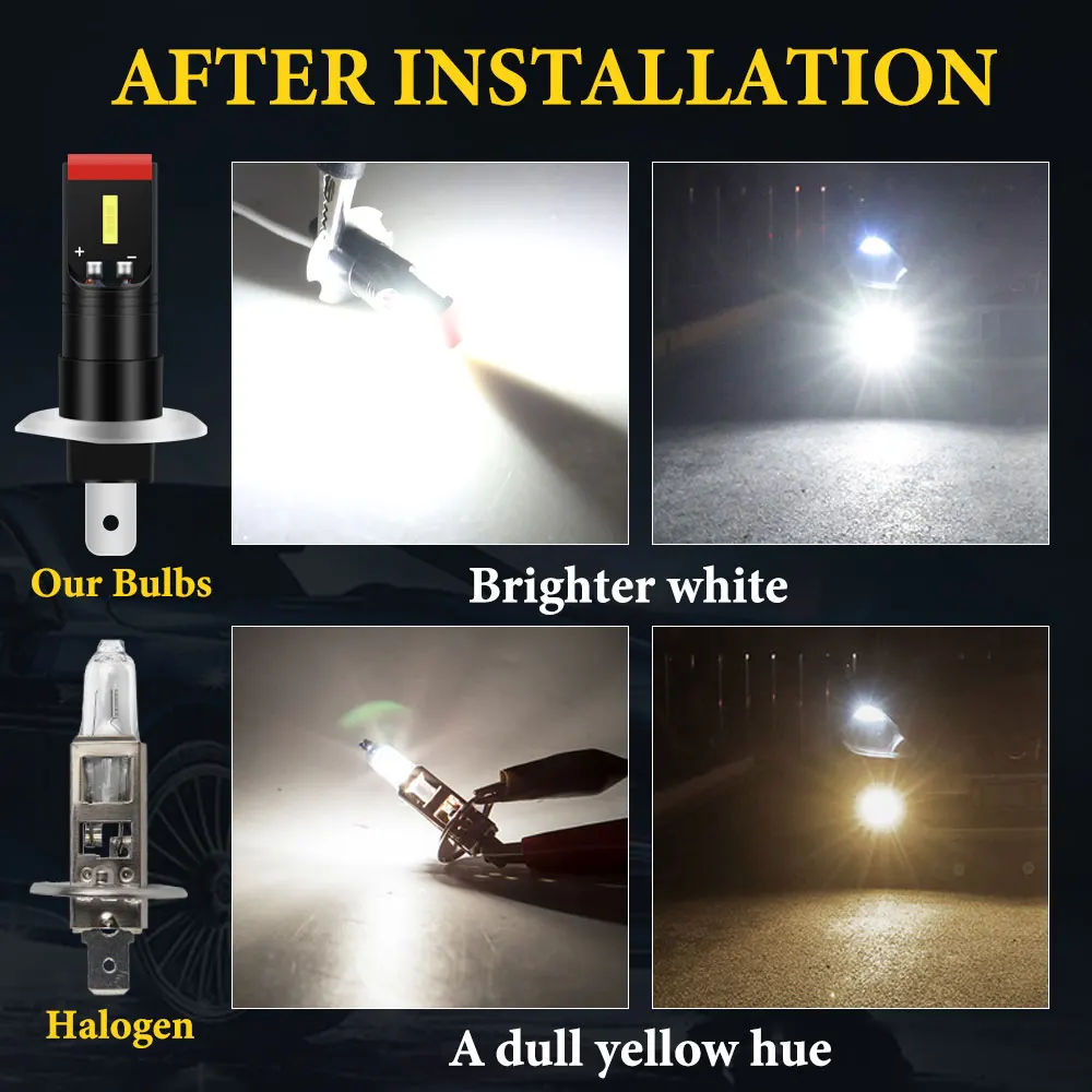 2개입 H1 LED 전구 H3 LED 램프 881 LED 초고휘도 자동차 안개등 주간 주행등 12V 6000K 백색 3500K 황금색 조명