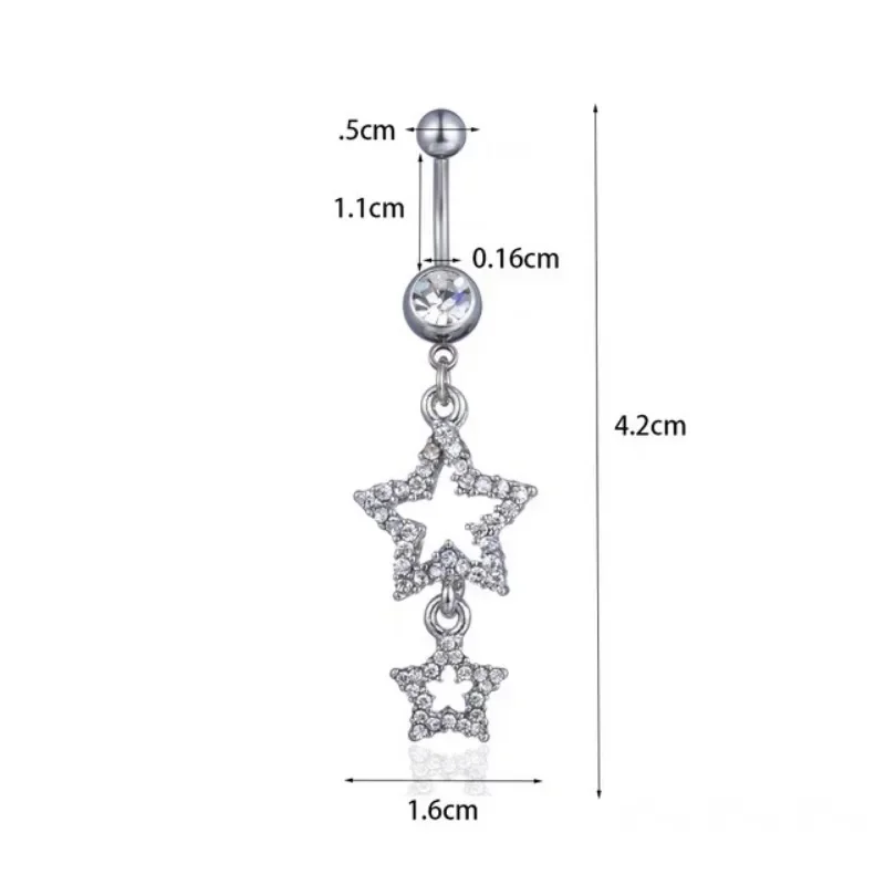 Belly Button Rings New Star Long Dangled Bar Belly Navel Piercing Shinny Crystal Charming Oreja Body Jewelry Accessories