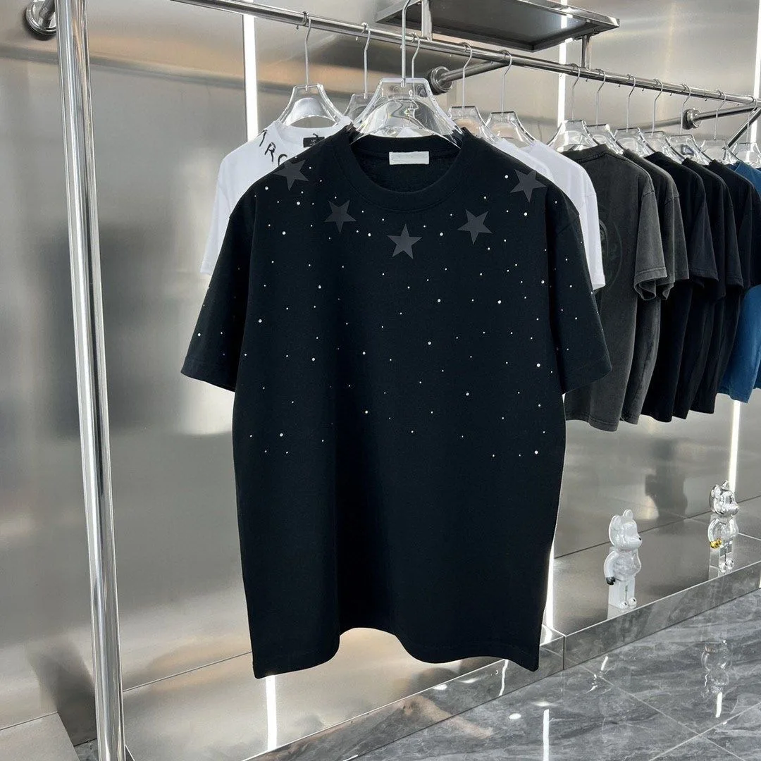 

Men's Trend T-shirt Pentagram Hot Drill Tees Streetwear Cotton Tops Fashion Brand Summer New Clothing Plus Size