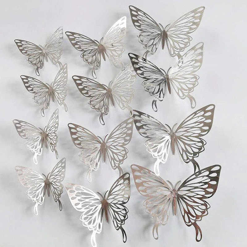 

Creative 12pcs/set Silver 3D Butterfly Wall Sticker Wedding Decoration Bedroom Living Room Home Decor Butterflies Decal Stickers