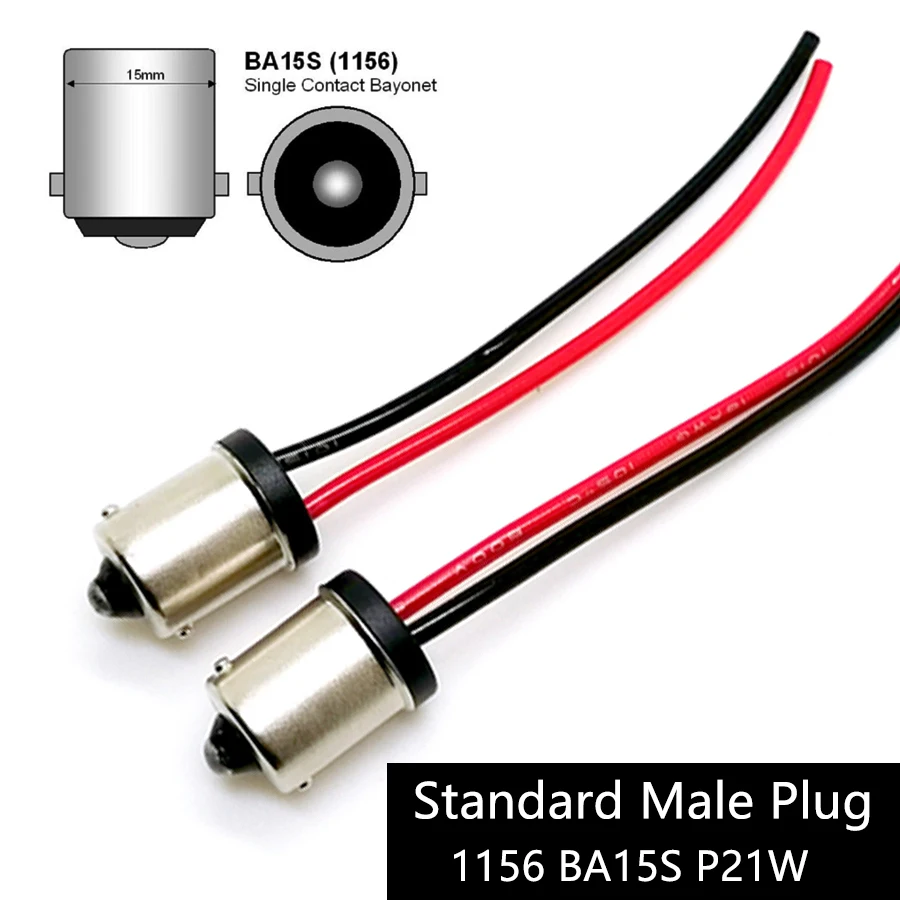 P21W Adapter Socket Connector 2Pcs Male Plug Extended Wire For Car Reversing Lamp socket connector plug adapter