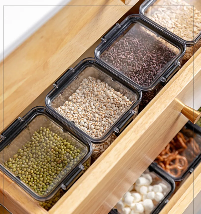 Transparent Square Storage Tank - Thick Sealed Dried Fruit  Grain Container 46070095013001800ml