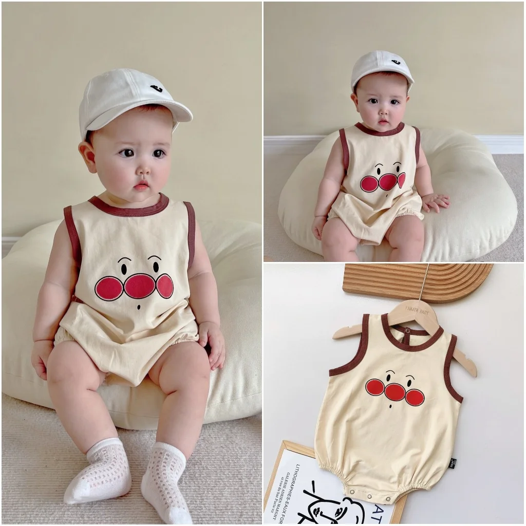 

Cotton Newborn Baby Boy Cartoon Sleeveless Romper Baby Girl Cute Clothes 0-24M