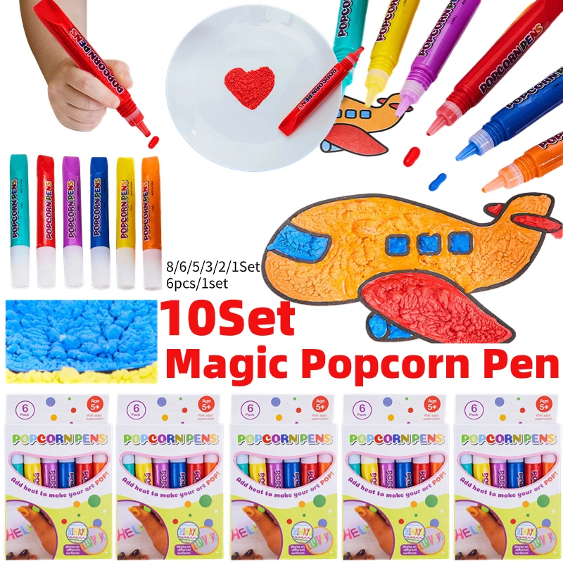 DIY Ink Puffs Up 3D Art Pens Like Popcorn 6pcs Magic Popcorn Pens Safe Pen  Greeting Birthday Cards Handmade Kids Gifts - AliExpress