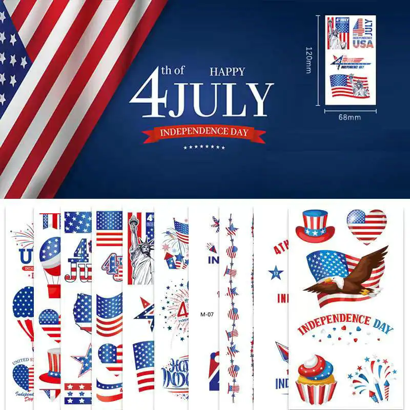 

1sheets(200 stickers)/Lot July 4th America independe temporary tattoos stickers USA Transfer tattoo Party face deocration Gift