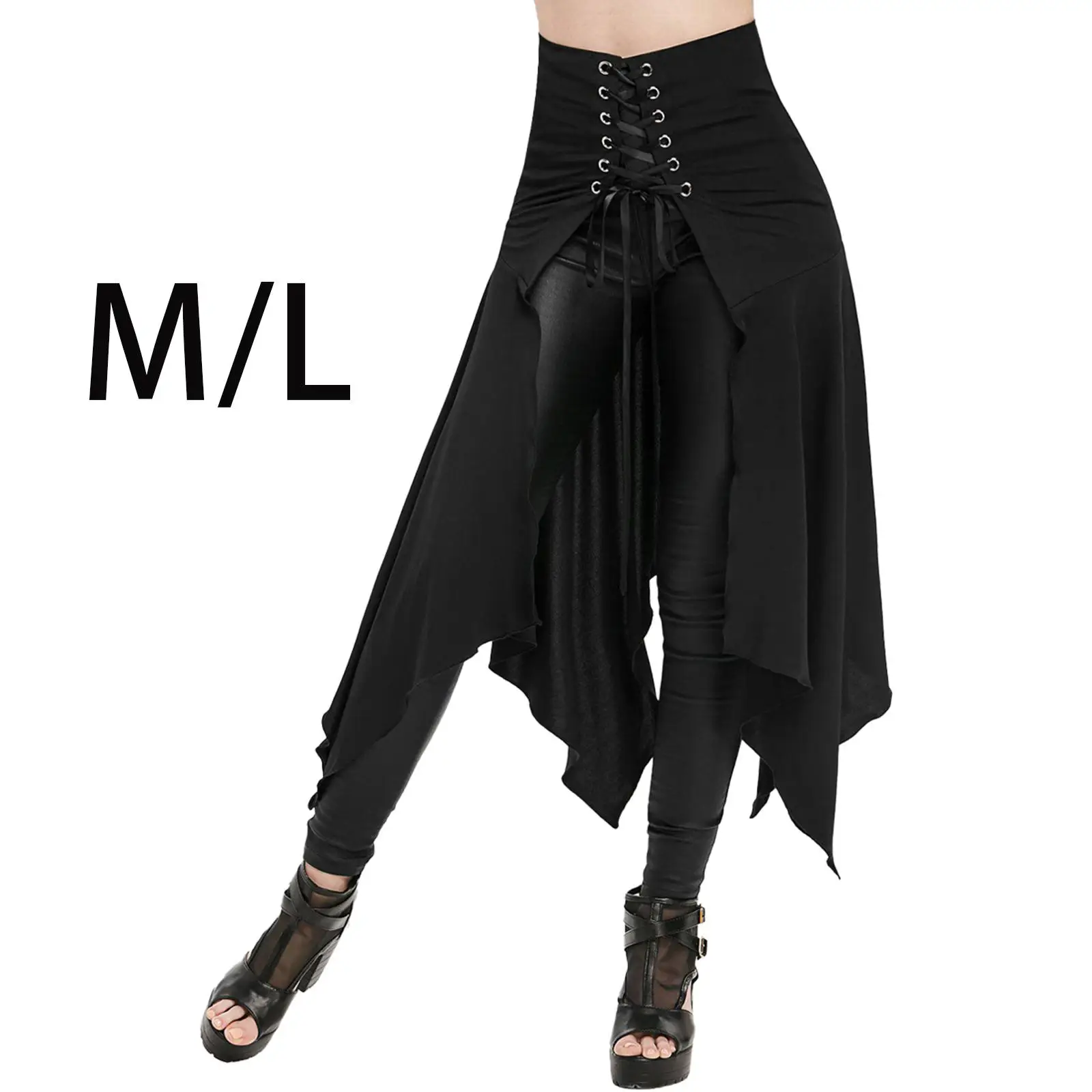 

Womens Midi Skirt Irregular Hem Open Front Steampunk Flowy Long Skirt for Holiday Prom Carnival Stage Performance Fancy Dress