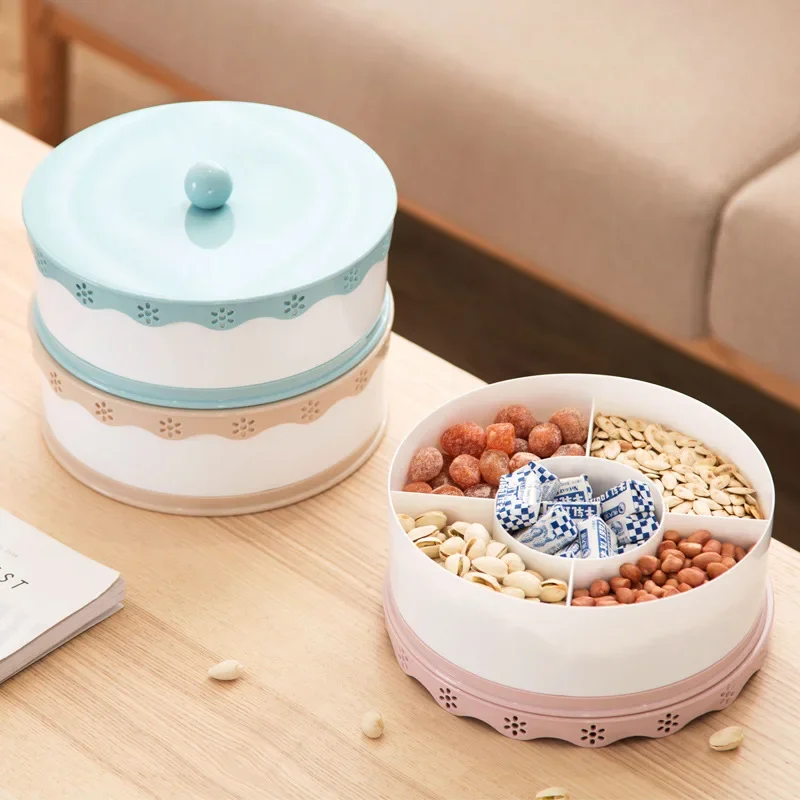 Elegant Multi-Sectional Snack Serving Tray with Lid – Ideal for Dried Fruits, Nuts, Candy, and Cookies