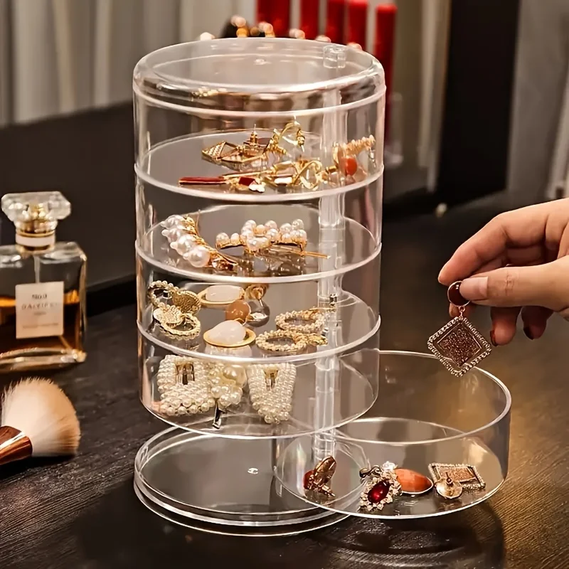 Transparent Storage Box Dust Proof And Waterproof Large Capacity Rotatable Jewelry Hairpin Jewelry Cosmetics Storage Box
