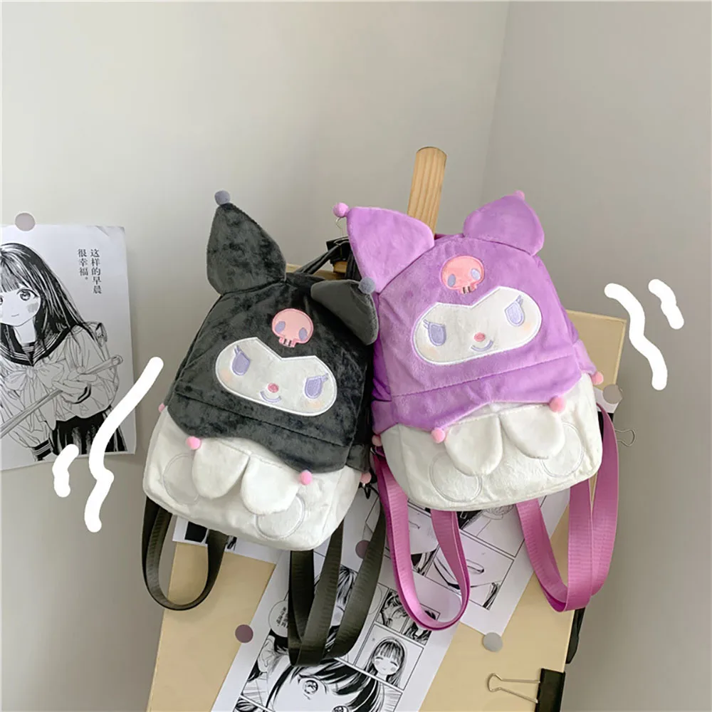 

Kawaii Kuromi Plush Backpack Cartoon Two Colors Shoulder Bag Cute Handbag Storage Bags Large Capacity Backpack Girls Gifts