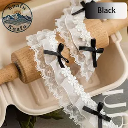 Elegant Bow Pleated Lace Ruffle Ribbon for DIY Crafts and Sewing Projects (Black)