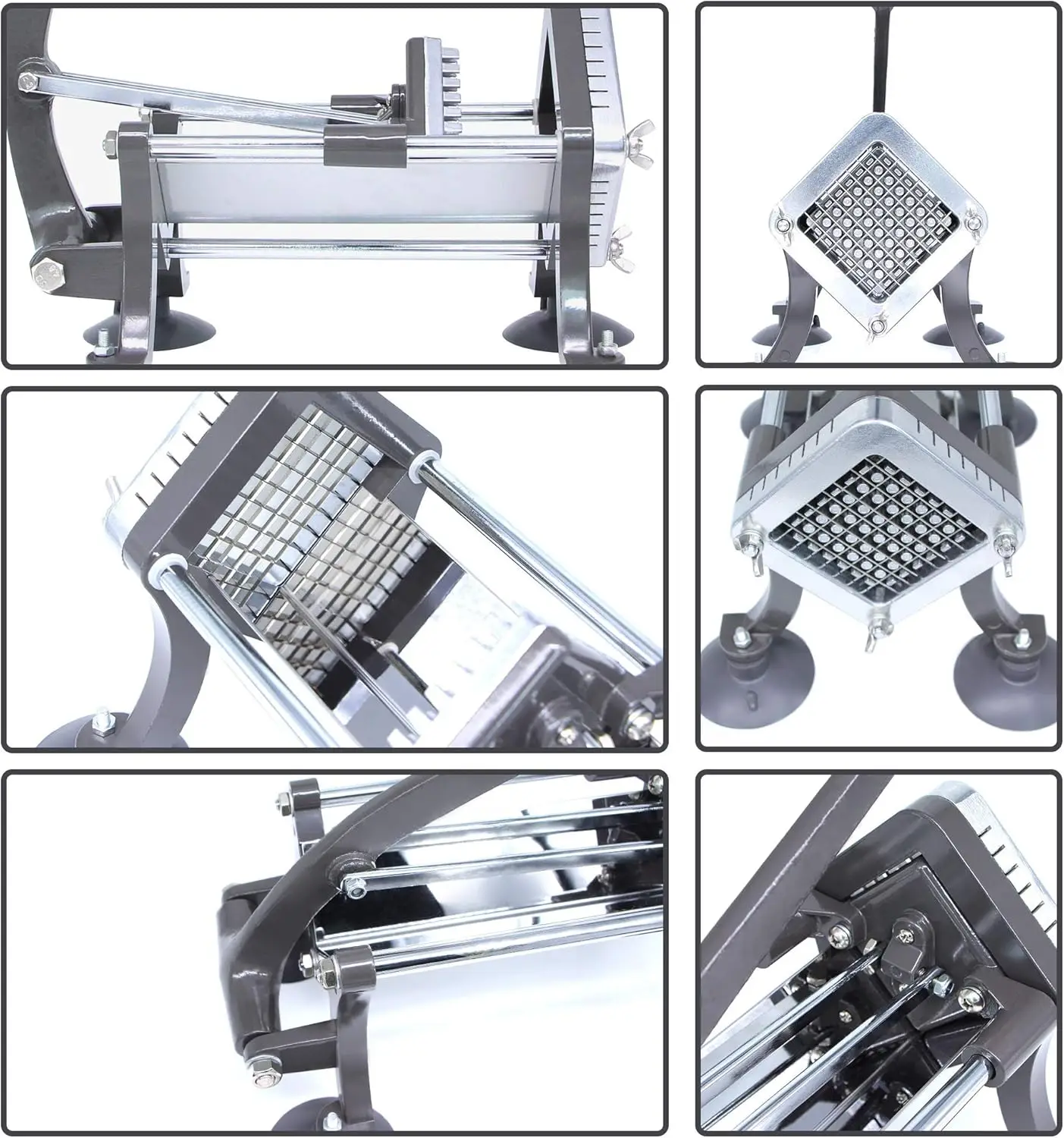 Fry Cutter Commercial Potato Slicer with Suction Feet Complete Set, Includes 1/4", 3/8",1/2", Gray 3