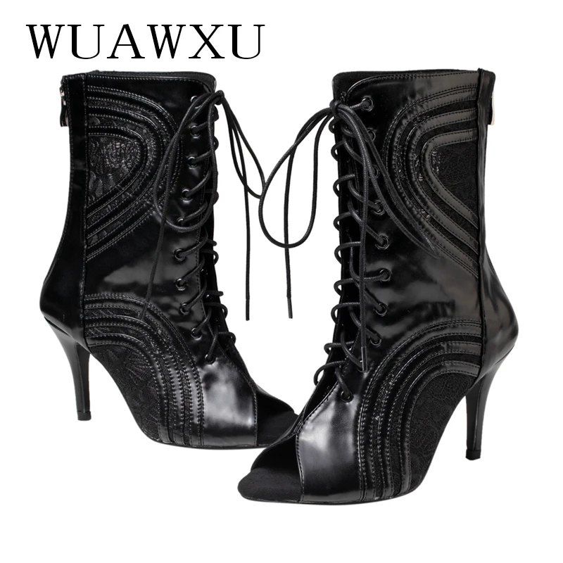 NATASHA2023 Dance Shoes Fish Mouth Cool Boots Women's Four Seasons Thin Heel Hollow Out Short Boots Lace-up Jazz Dance High Heel