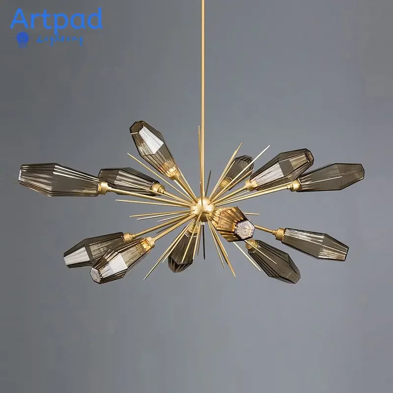 

2024 Amber Glass Lampshade Pendant Light Gold Lustre Hanging Lamps for Ceiling Bedroom G9 Led Pendant Lamp Living Room Decor