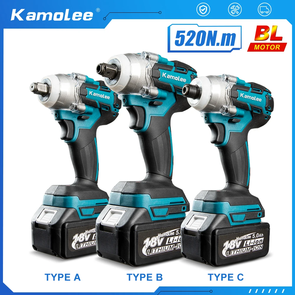 

Kamolee 520N.M Brushless Cordless Electric Impact Wrench DTW285 Dual Function Power Tools Compatible with 18V Makita Battery