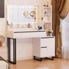 Vanity Desk with Mirror Lights, 41 Inch Makeup Vanity Table 10x Magnifying Mirror Charging Station Drawers Shelves Cabinet 3