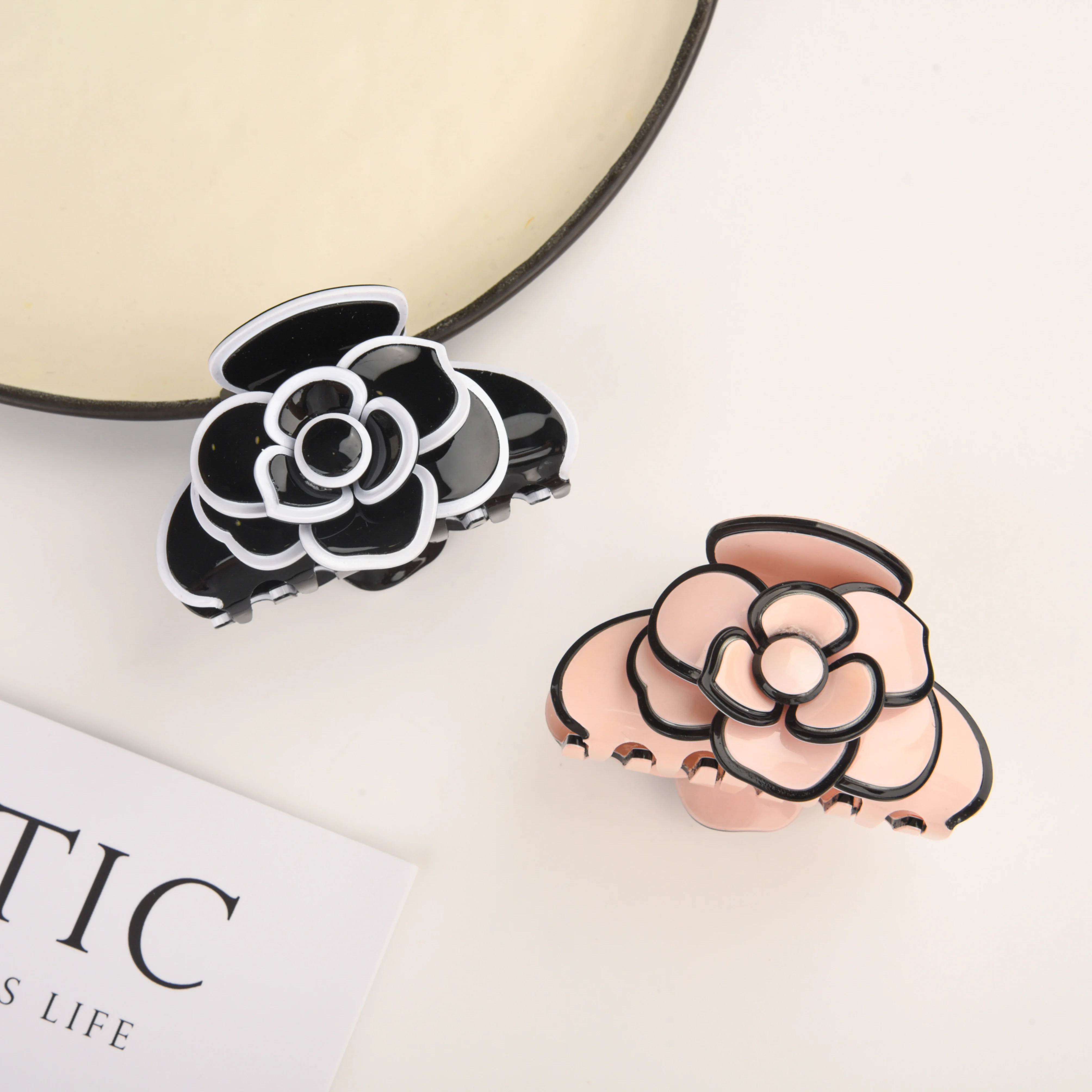 DuoShang Sweet Elegant Camellia Acetate Hair Claw Light Luxury Claw Clip Crab Hair Clip for Women Girl Headwear Hair Accessories