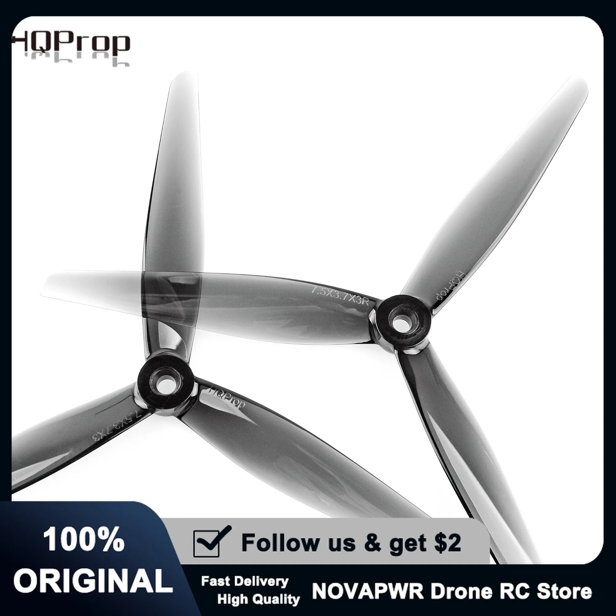HQProp 7.5x3.7x3 3 Pales Hélice Drone FPV 5mm Arbre Polycarbonate