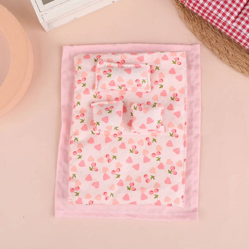 1:12 Dollhouse Miniature Four-Piece Bedding Set - Bed Sheet, Quilt, Pillow, and Quilt Cover Decor