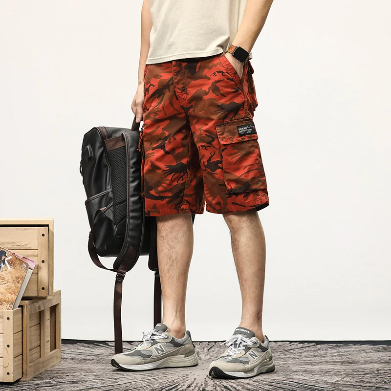 Camouflage Cargo Shorts Men Summer Cotton Tactical Shorts with Pockets Outdoor Hiking Military Short Pants Army Green