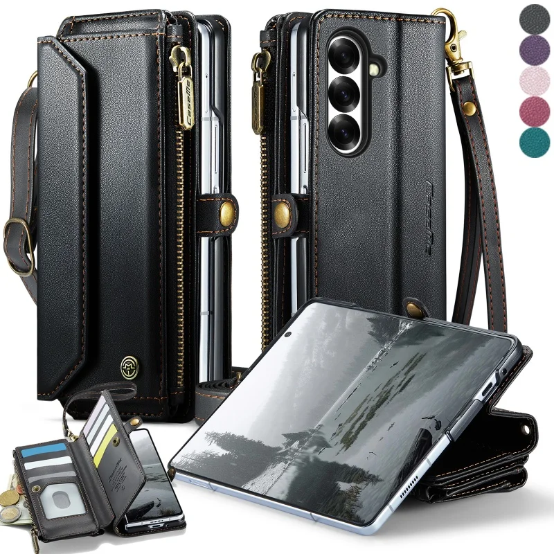 Luxurious Crossbody Leather Zipper Wallet Phone Case with Card Holder