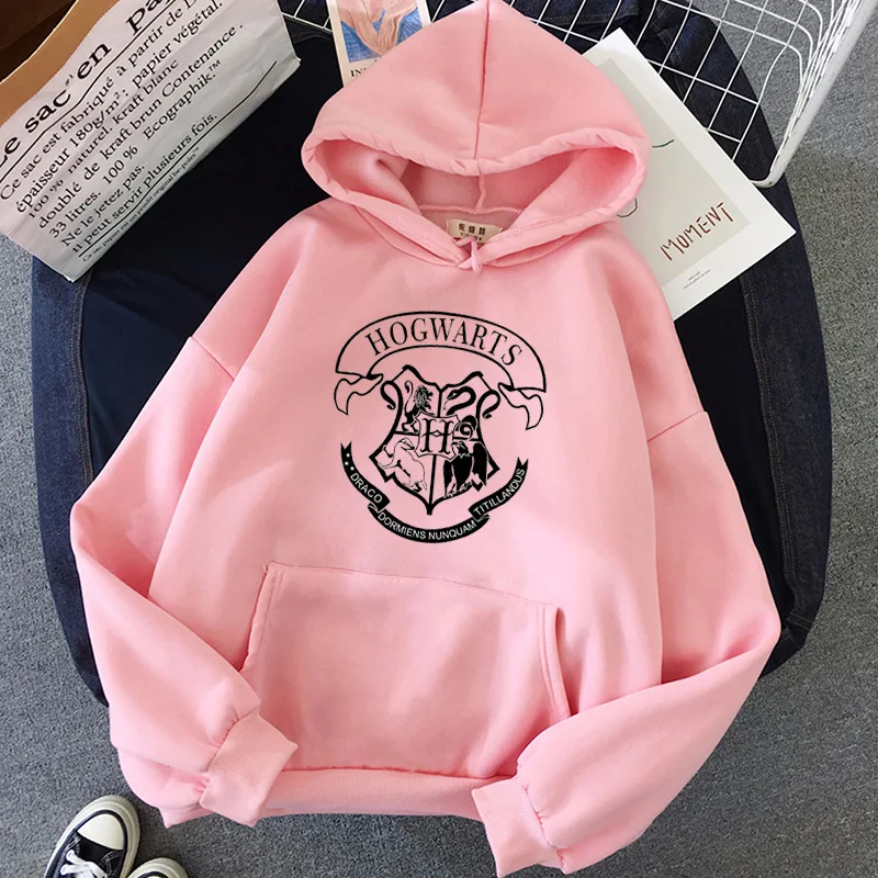 Fashion y2k Hogwarts Printed Hoodies Women Sweatshirt Autumn Winter Long Sleeves Plus Velvet Casual Loose Fleece Tops Oversized 4