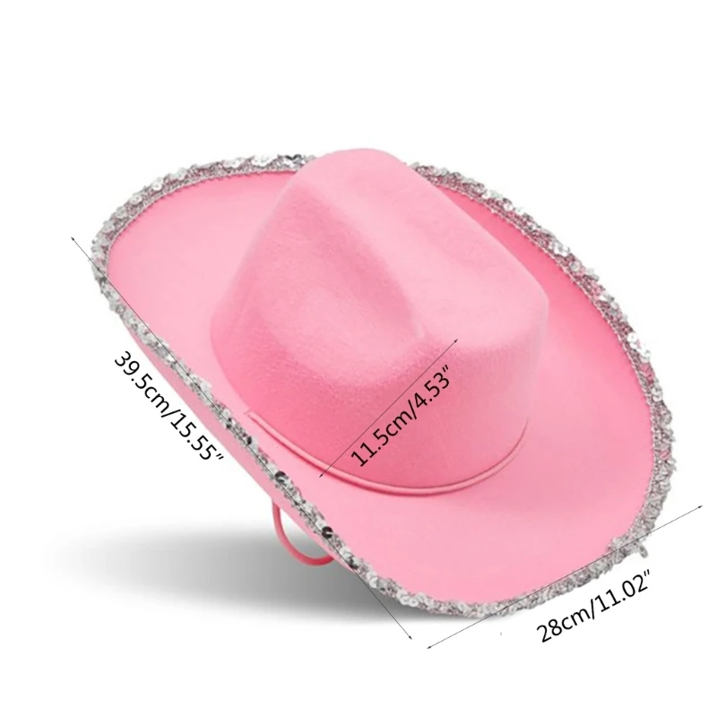 Pink Cowboy Hat for Girls Cowgirl Hat with Sequins and Star 6