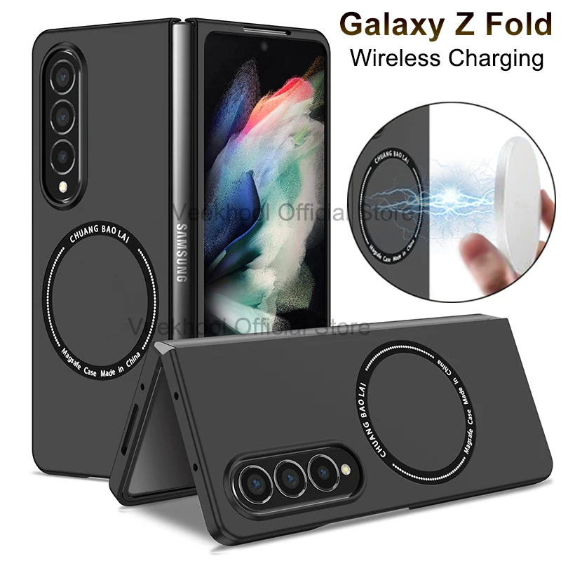 حافظة لهاتف Galaxy Z Fold 5 3 4 2 1 مغناطيسية لاسلكية للشحن مع إسقاط للحماية مضادة للخدش حافظة متينة لهاتف Z Fold أسود أخضر