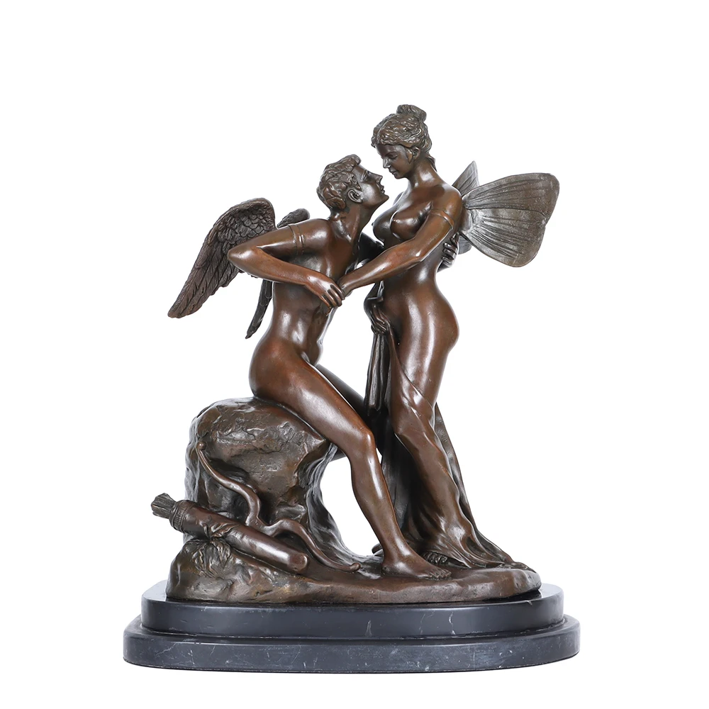 

Angel Kiss Bronze Statue Romantic Lovers Sculpture Antique Figurine Art Villa Living Room Decor Anniversary Gifts