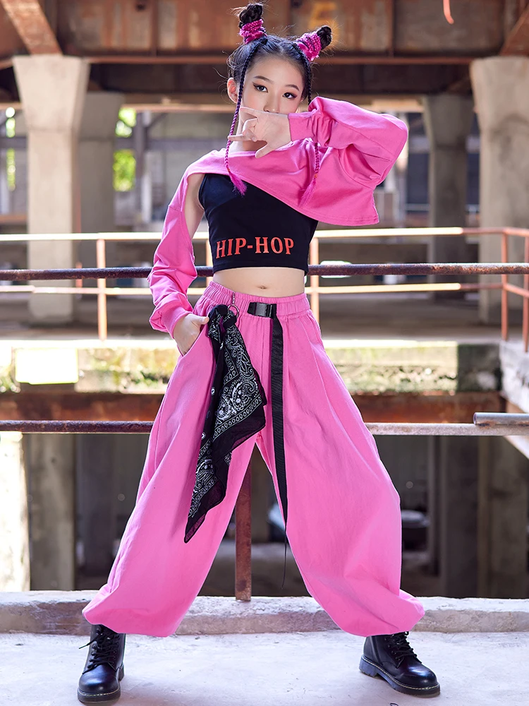 Jazz Dance Costume Modern Dancing Outfit Pink Trousers Tops