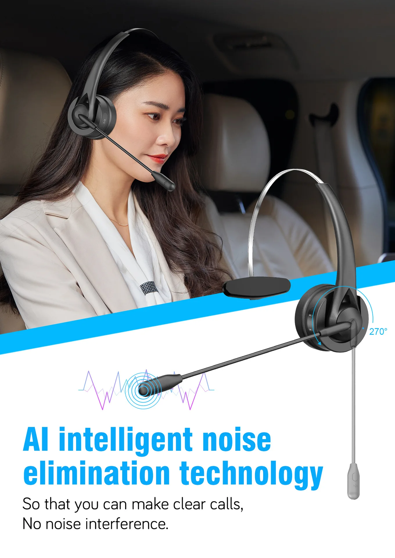 

Bluetooth-гарнитура с шумоподавлением и микрофоном, 5,3
