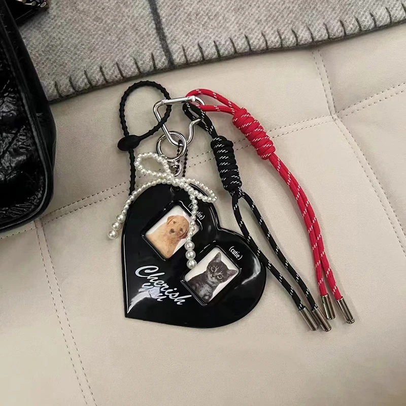 Liebeskartenhalter, geflochtenes Seil, Taschenanhänger, rotes und schwarzes Nylonseil, Auto-Schlüsselanhänger, niedlicher Hund, Taschenanhänger, Ornamente – Detail 6