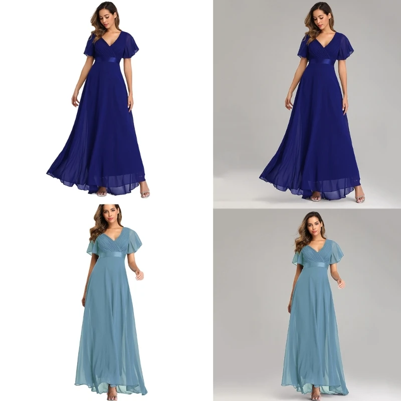 

Women's Maxi Dress 2023 Short Sleeve V Neck Bridesmaid Wedding Evening
