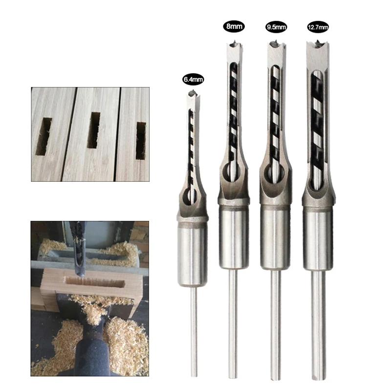 

F50 4Pcs HSS Twist Drill Bits Square Auger Mortising Chisel Drill Set Square Hole Woodworking Drill Tools Kit Set Extended Saw