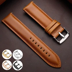 Premium Genuine Leather Watch Strap - Quick Release Sport Wristband Bracelet - Black Buckle (Yellow Brown)