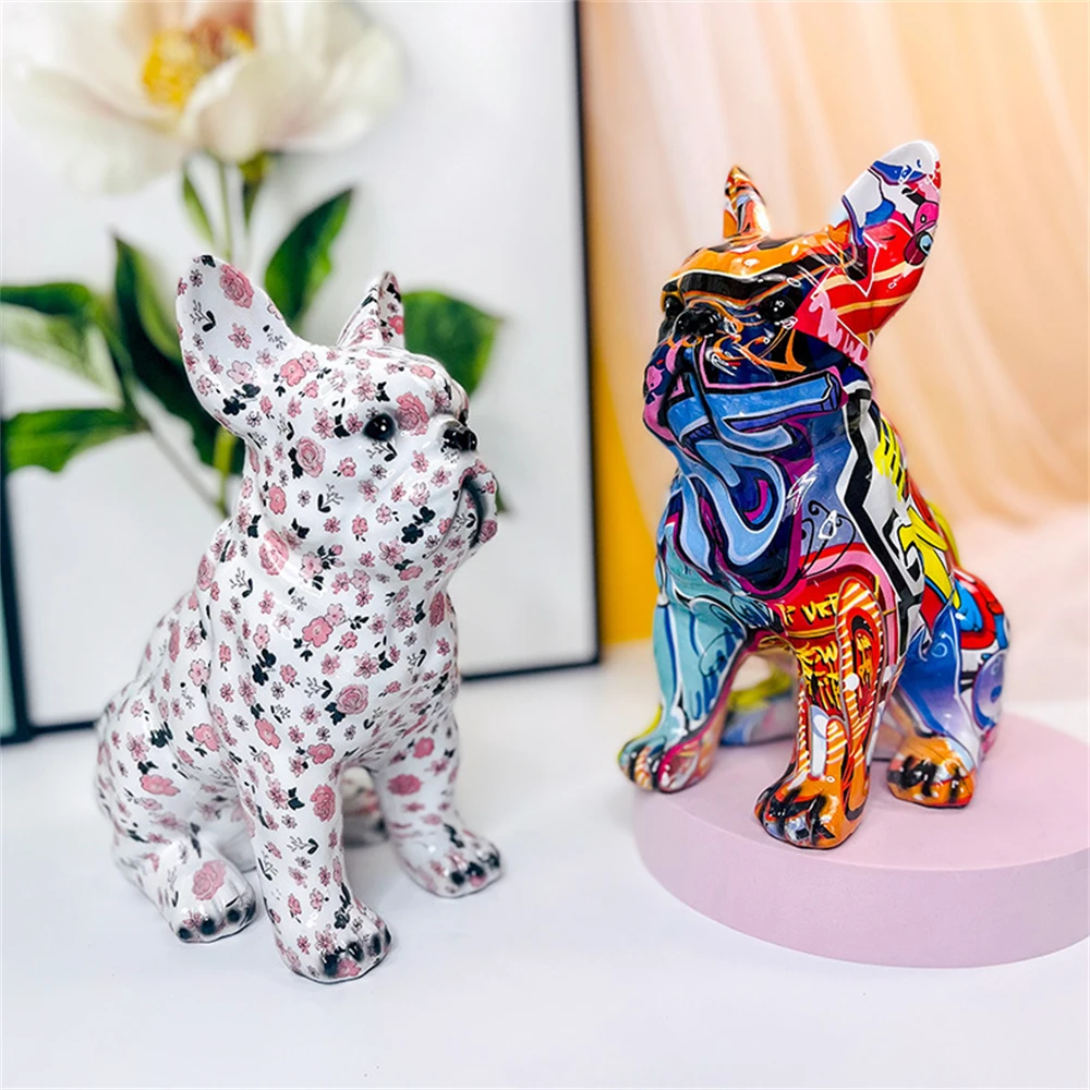 

New Colored French Bulldog Resin Sculpture Figurine Statue Office Home Decoration Ornaments Desktop Handmade Craft Modern Art