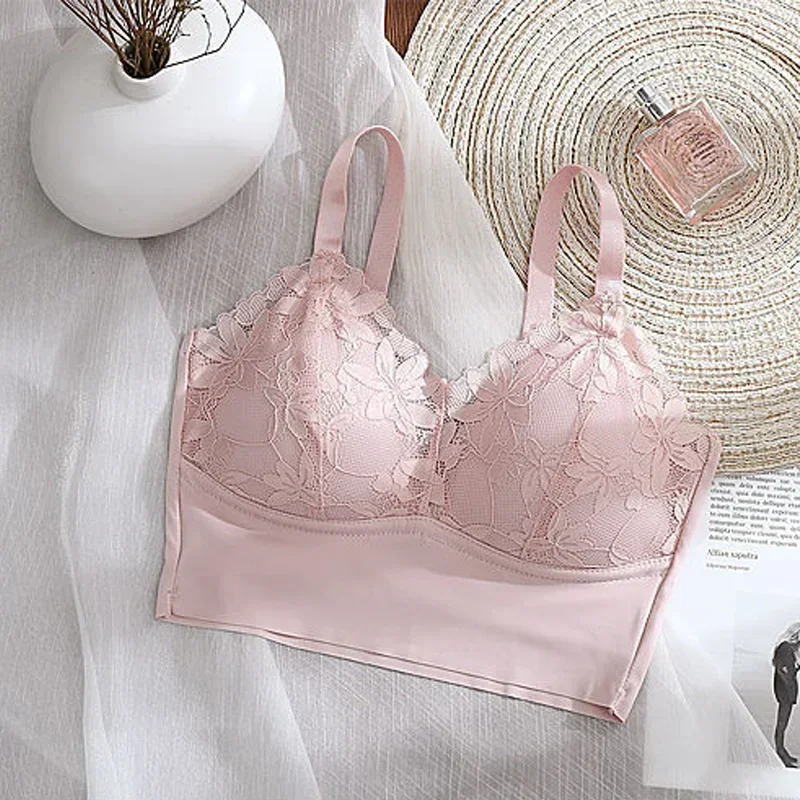 1pcs Ice Silk Seamless Lace Sport Bra No Steel Ring Comfortable Large Size Bra vest bra Gather Anti Sagging Underwear sujetador 4
