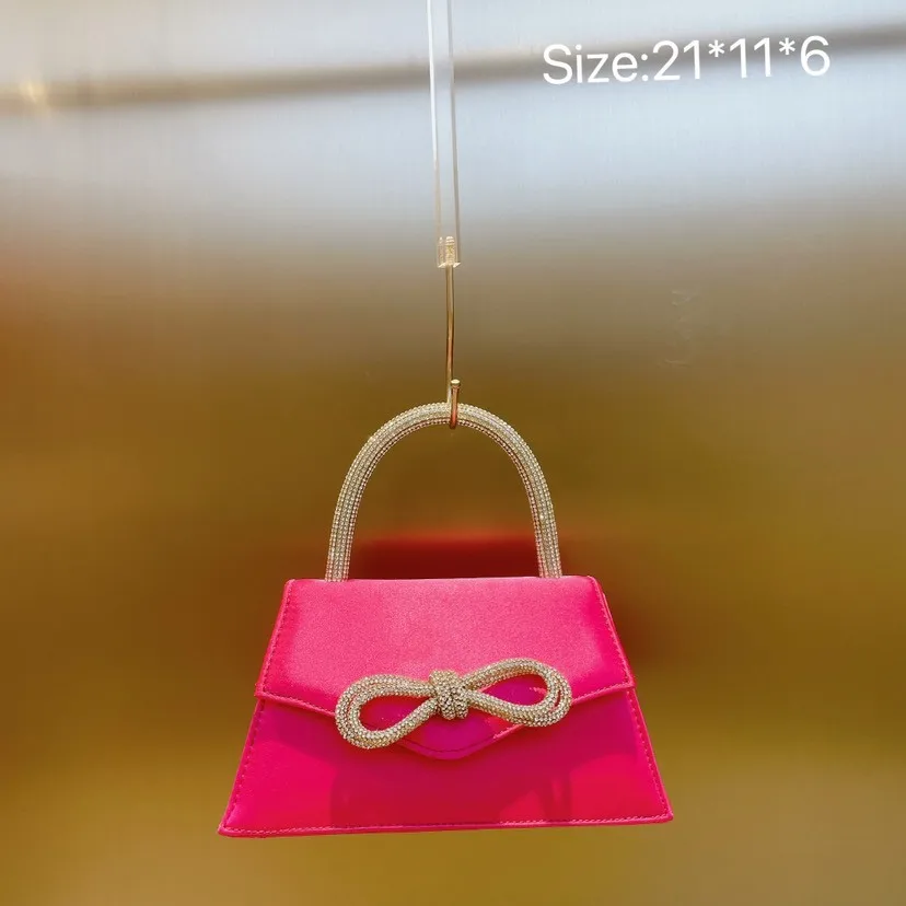 

Women Rhinestone Bow Satin Handbags Elegant Boutique Crystal Top Handle Evening Clutch Purses Chain Crossbody Bags Wedding Party